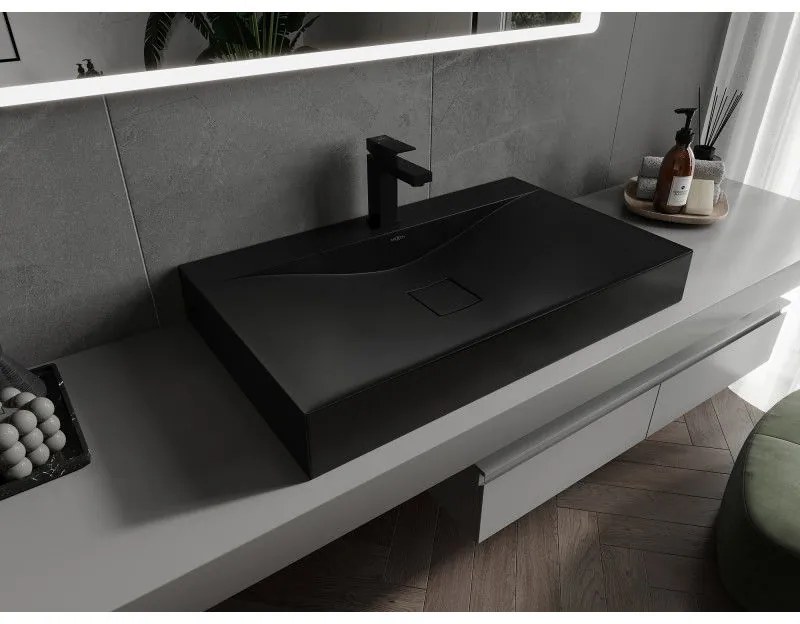 Mexen Poli, umývadlo na dosku z konglomerátu 1/O 80 x 48 cm, čierna matná, 23028071