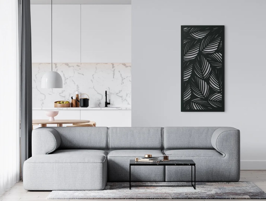 drevko Drevený obraz na stenu Lístie v zátiší Rozmer obrazu: 44,5 x 22 cm, Farba dekorácie: Čierna