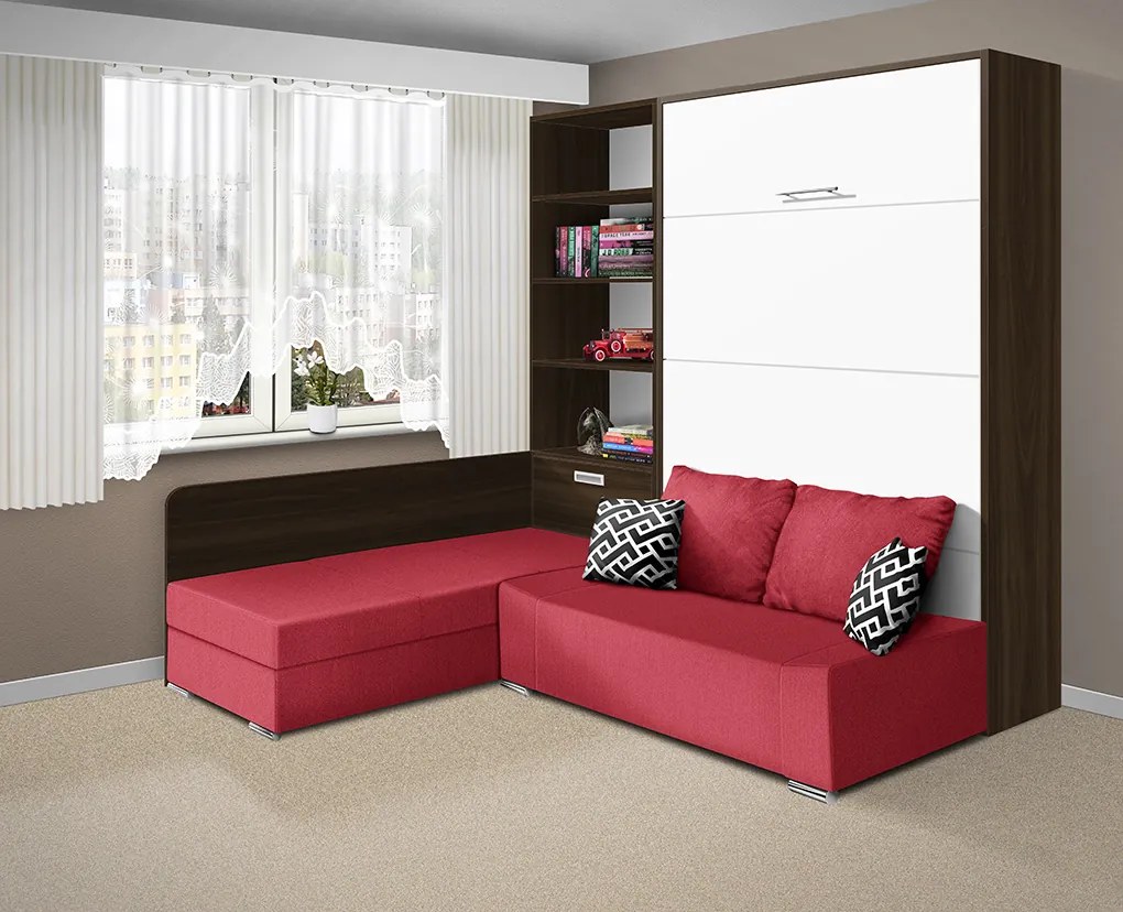 Nabytekmorava Sklápacia posteľ s pohovkou VS 21075 - 200x140 cm farba pohovky: Červená, Typ farebného prevedenia: Dub sonoma tmavý / dvere biele