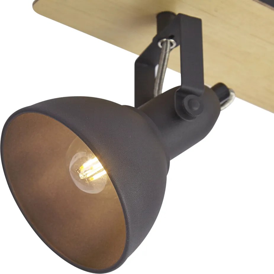 Stropný reflektor čierny s drevom 2-svetelný otočný a sklopný - Jakub