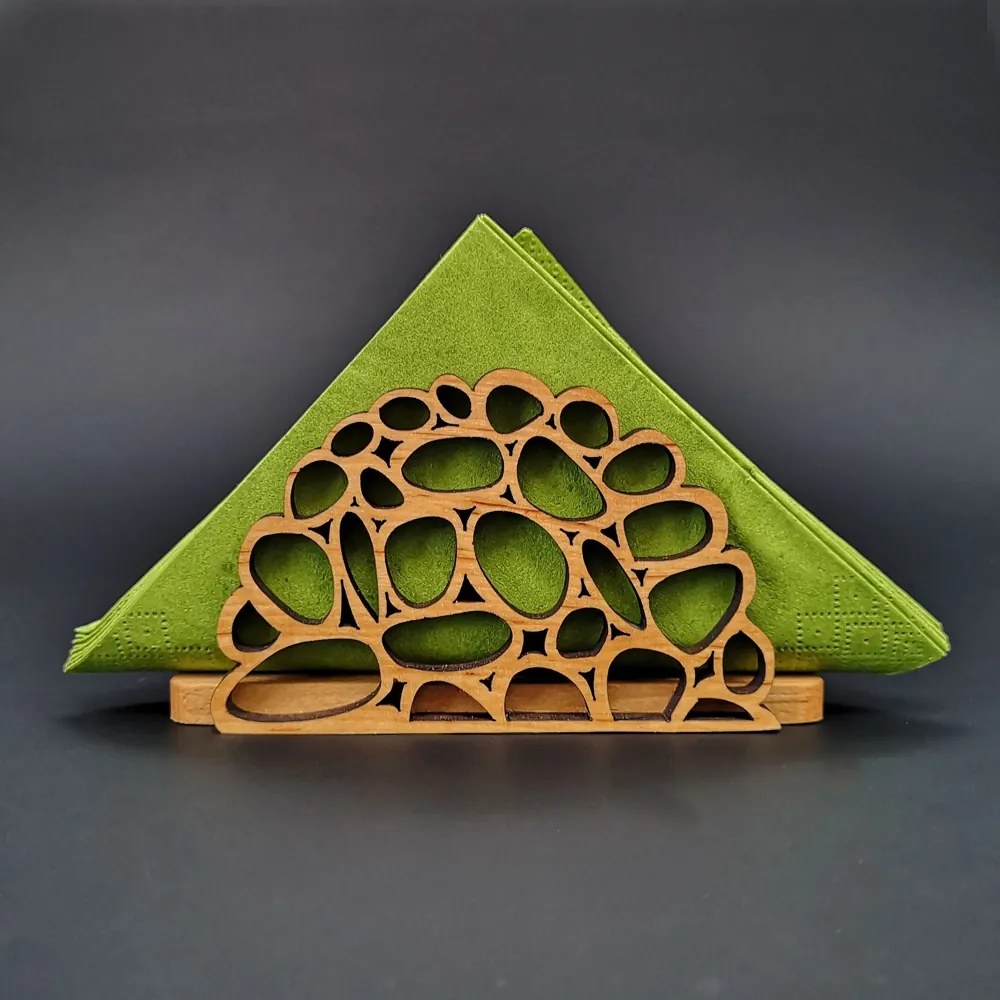 AMADEA Drevený stojanček na obrúsky s motívom okruhliakov, masívne drevo, 12,5x6,5x3,5 cm