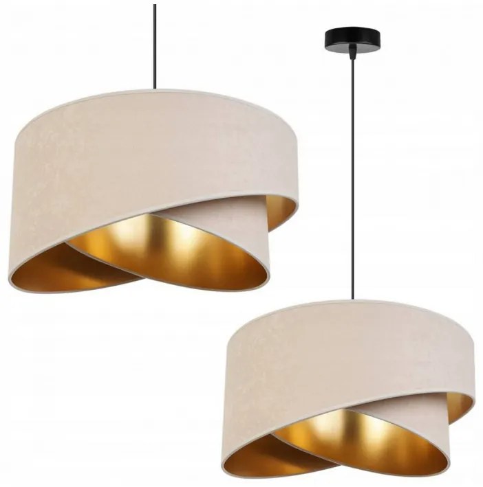 Moderná lampa s asymetrickým krémovo bielym tienidlom so zlatým stredom