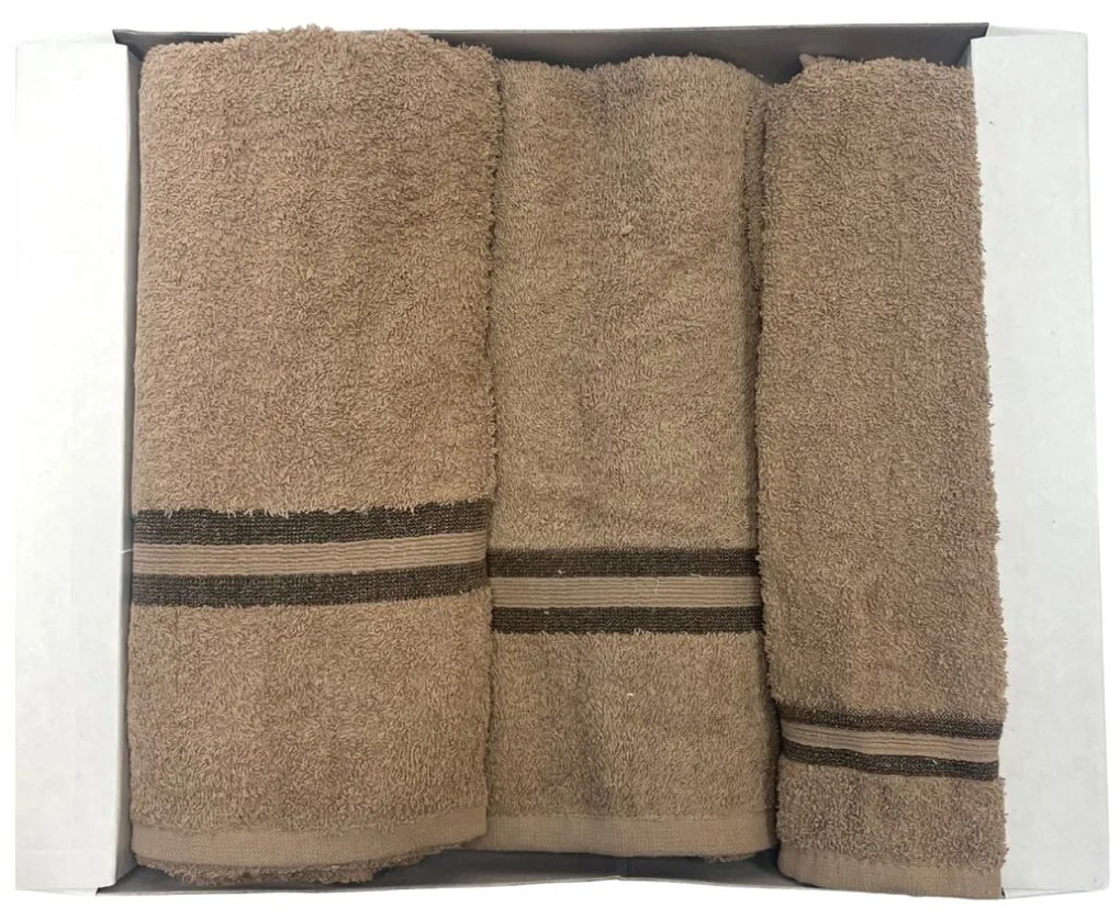 Darčekové balenie 3 kusov osušky 70x140cm a uterákov 50x100cm, 30x50cm Hnedé TiaHome