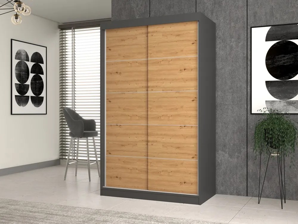 Šatníková skriňa IGA 120 cm antracit/dub artisan
