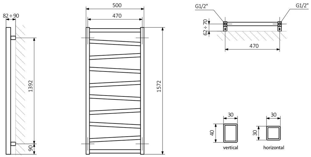 Sapho, ZIG vykurovacie teleso 500x1572 mm, 582 W, antracit, ZG516A