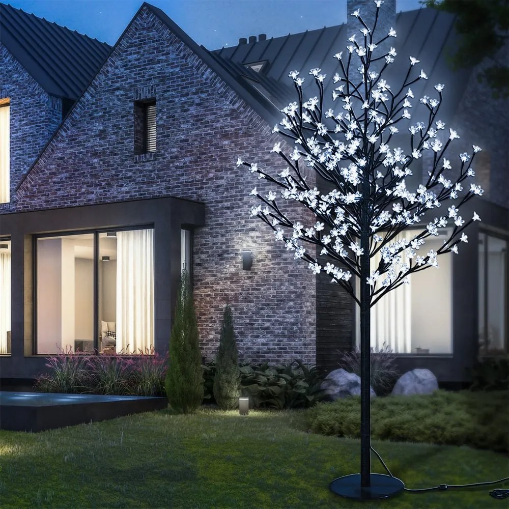 Svietiaci strom ČEREŠŇA do interiéru aj exteriéru, 180cm, modrá Monzana