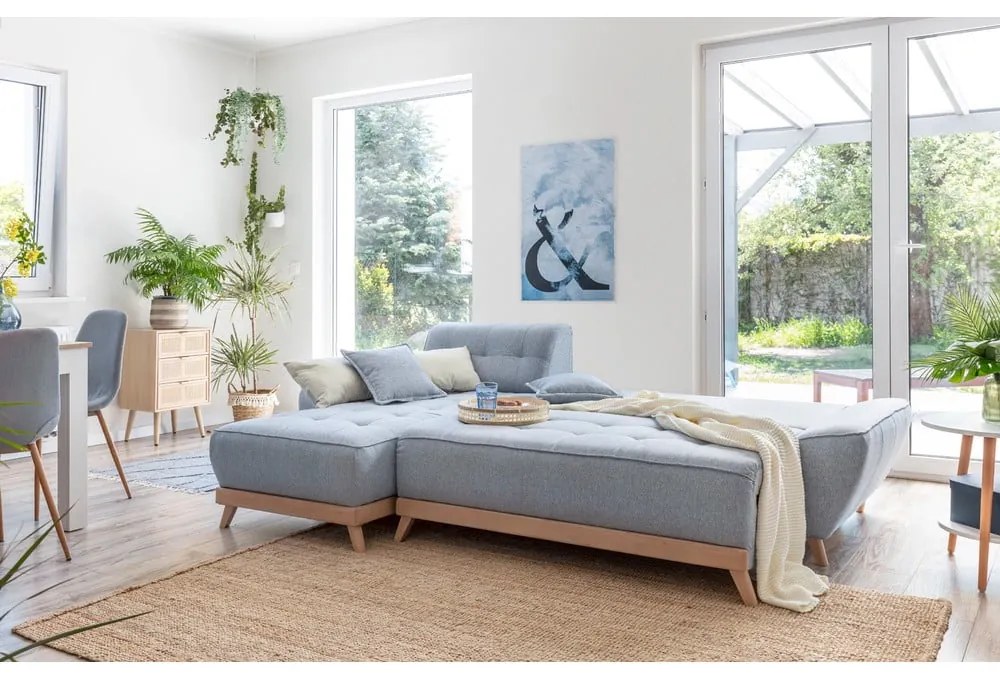 Svetlomodrá rozkladacia variabilná rohová pohovka Miuform Dazzling Daisy