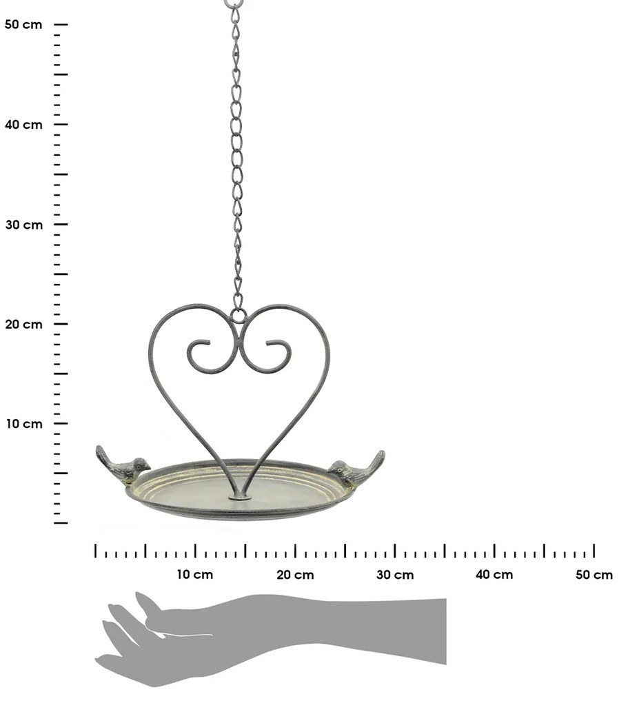 Závesné napájadlo pre vtáky Lana, 53x28,6 cm, kov, sivá