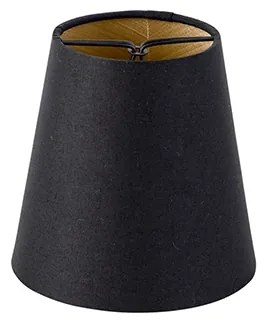 Bavlnený klip-on tienidlo čierny 12 cm okrúhly so zlatým vnútrom