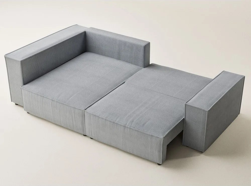 Sivá menčestrová rozkladacia/s úložným priestorom rohová pohovka (ľavý roh/do L) Tonga – Maison de Rêve