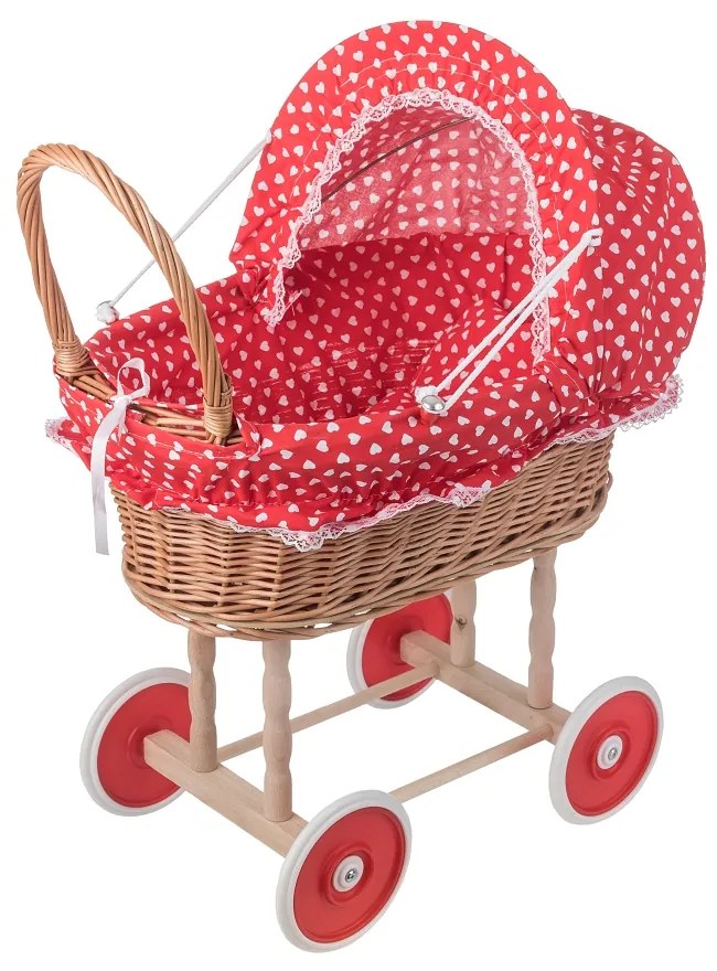 ČistéDrevo Prútený kočík pre bábiky so vzorom