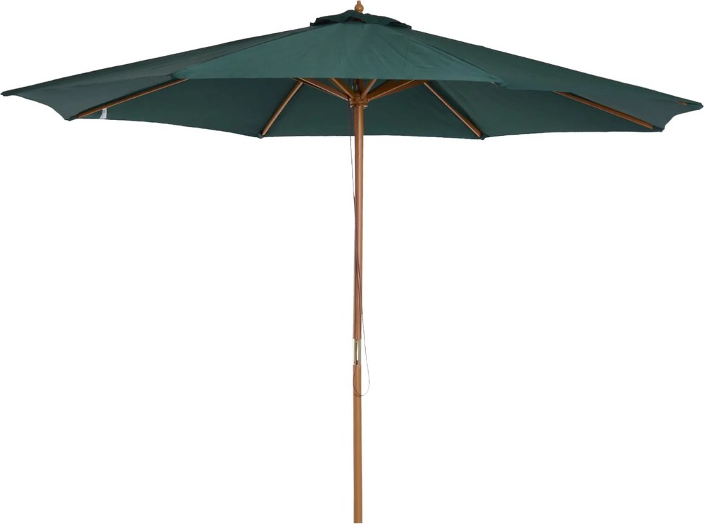 Slnečník Outsunny Ø300x250 cm s Dreveným Stĺpom a Kladičkovým Systémom s 8 Počuje pre Záhradu, Terasu a Patio Zelený | Aosom
