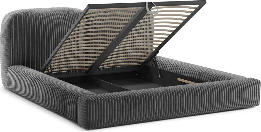 Sivá čalúnená dvojlôžková posteľ s úložným priestorom s roštom 200x200 cm Martina – Micadoni