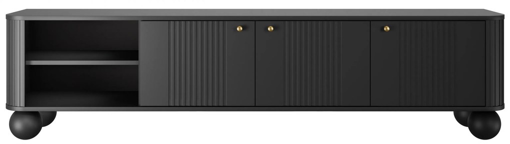 TV stolík Vespera 3D 187 cm - čierna / zlatá / čierne nohy