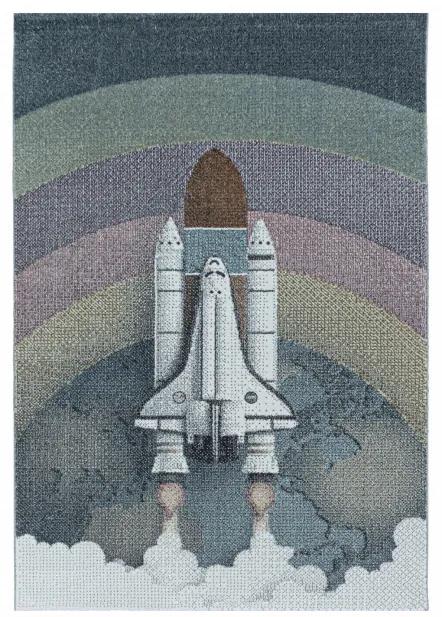Detský koberec Funny vesmírna raketa, viacfarebný