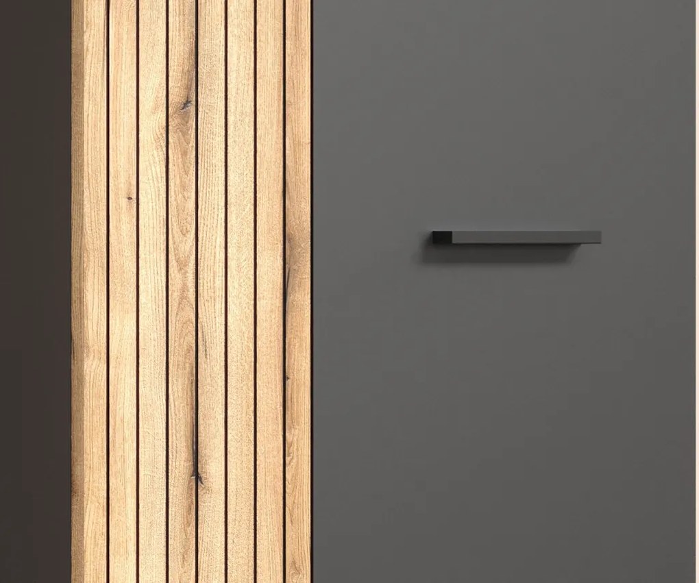 Predsieňová šatníková skriňa s policami Esteban, antracit/dub evoke