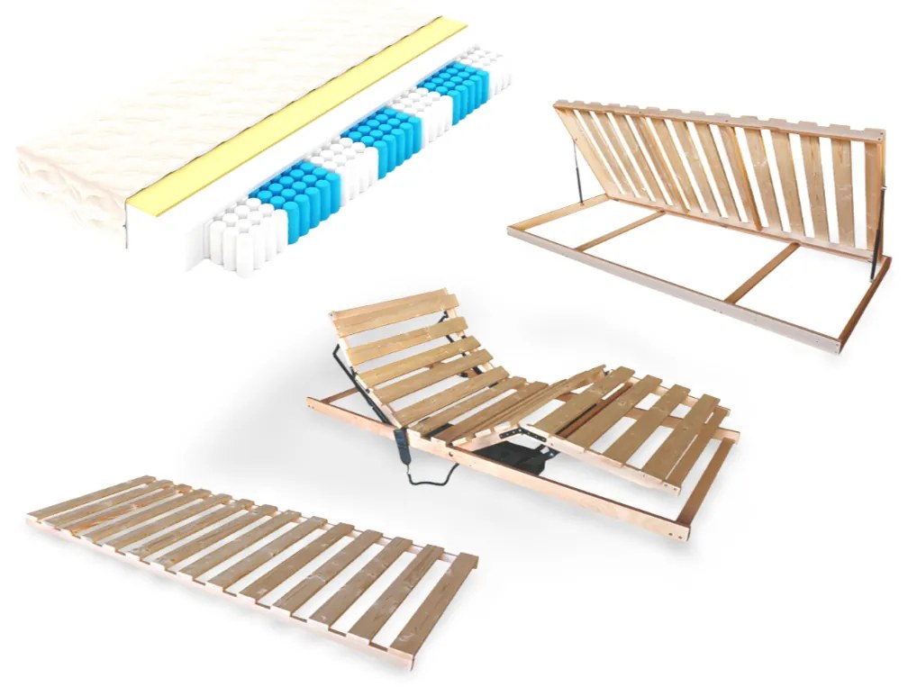 E-matrac Manželský Set Economic Buk (Posteľ, rošty, matrace, doplnky) Typ matraca: Taštičkový 7 zónový, Rošt: Lamelový bočný výklop, Posteľ: 200x160