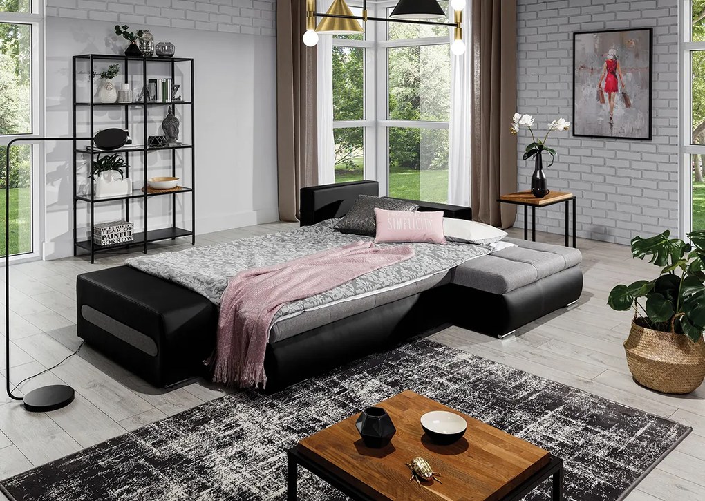 Rohová sedačka s rozkladom a úložným priestorom Otelo L - béžová / tmavohnedá