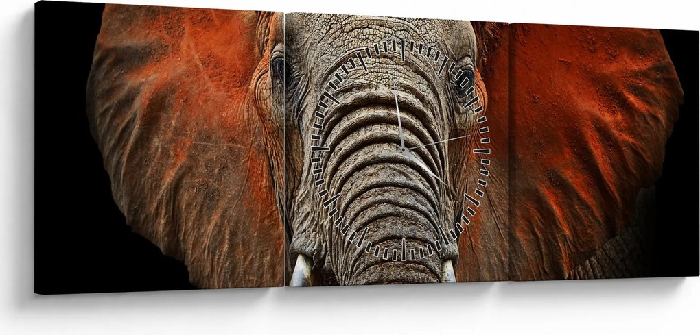 Obraz - Slony z Tsavo (s hodinami) (90x30 cm)