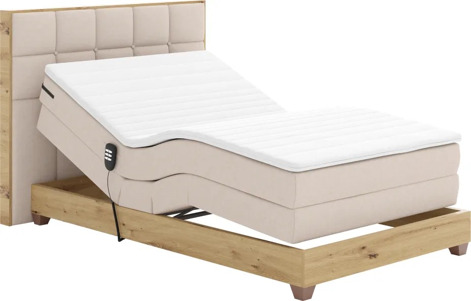 Elektrická polohovacia posteľ, boxspring, béžová/dub artisan, 120x200, TIANA