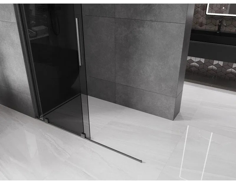 Mexen Velar, sprchová zástena s posuvnými dverami Walk-in 160 x 200 cm, 8mm šedé sklo, grafit brúsený, 871-160-000-43-66