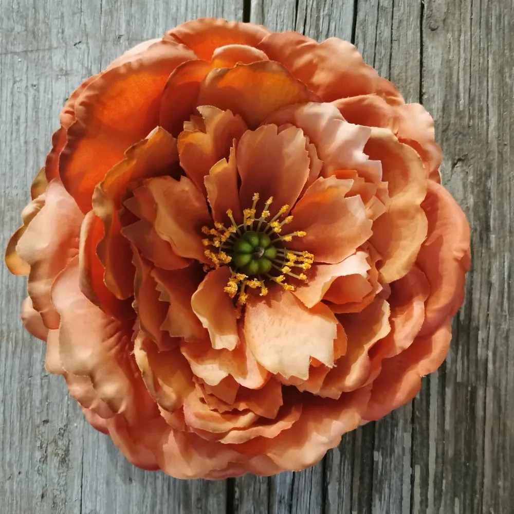 Pivónia oranžovo hnedá umelá hlava kvet 18cm