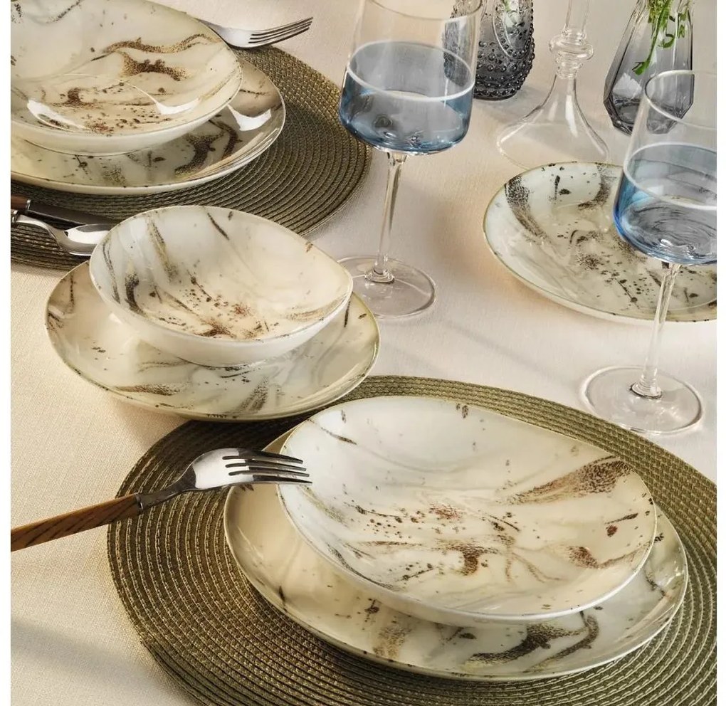 24-dielna jedálenská súprava, biela/hnedá, porcelán
