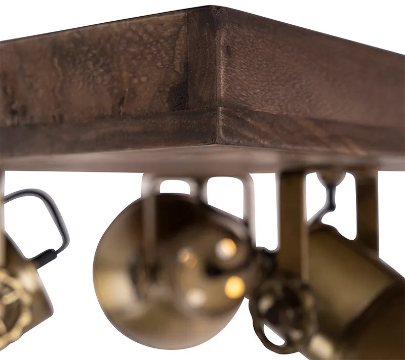 Stropné svietidlo bronzové s dreveným dekorom 3-svetlo - Mangoes