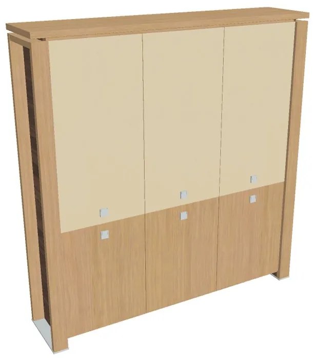 Vysoká skriňa Verno+ 200 x 46 x 210 cm, kombinované dvere, dub svetlý / vanilka