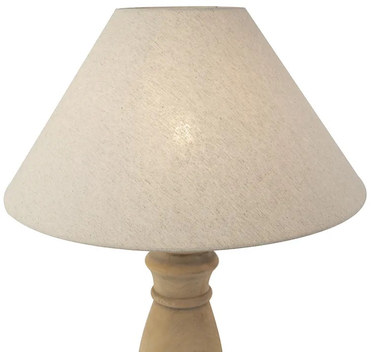 Rustikálna stolná lampa s béžovým ľanovým tienidlom 50 cm - Catnip