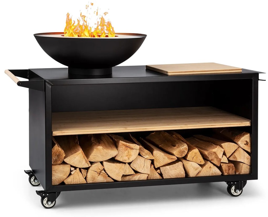 Blumfeldt Savage 2.0 Wide, ohnisko s grilom, bambusová doska na krájanie, ochranný kryt