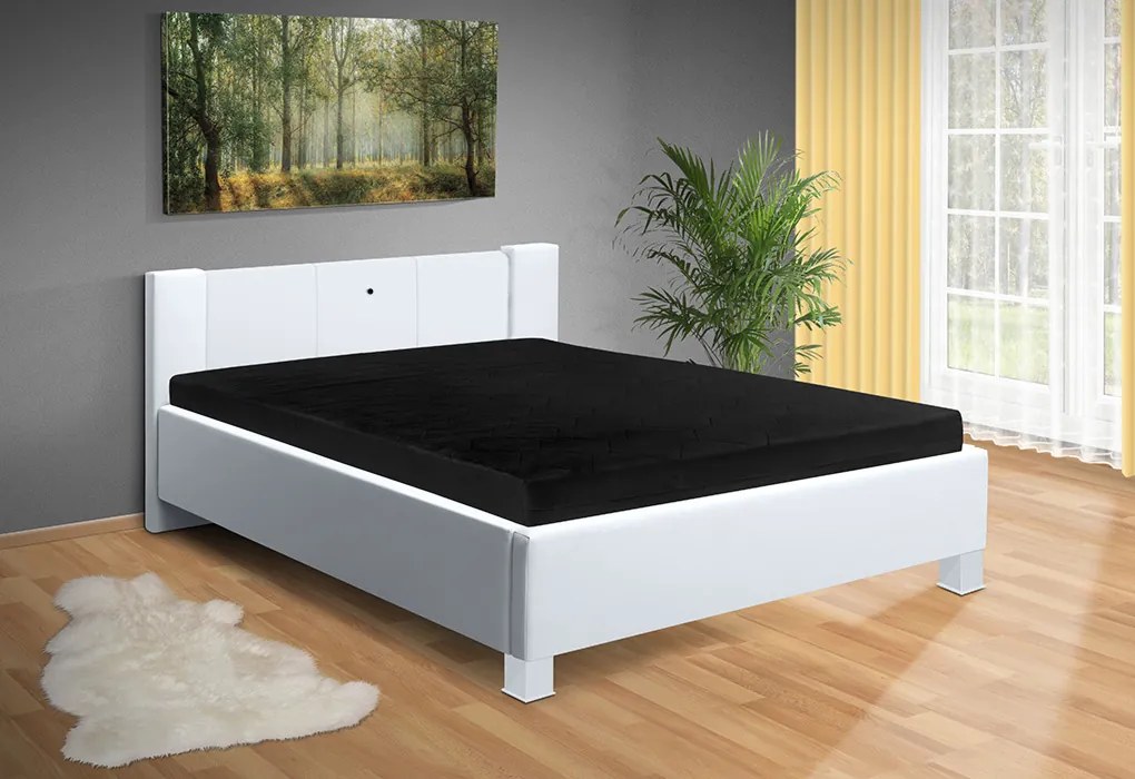 Nabytekmorava Moderná posteľ Luna 140x200 cm matrac: Matraca 17 cm sendvičová, farebné čalúnenie: eko koža biela, úložný priestor: s úložným priestorom