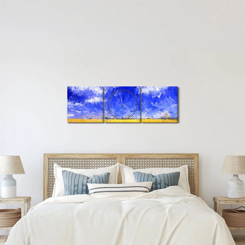 Obraz - Olejomaľba, Zlaté pole (s hodinami) (90x30 cm)