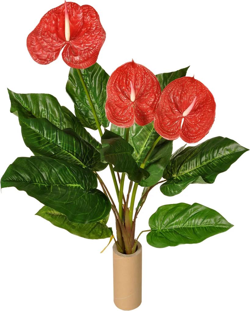 Umelá Antúria s kvetom červená, 65 cm
