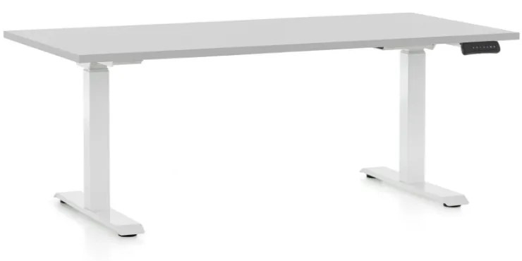 Výškovo nastaviteľný stôl OfficeTech D, 160 x 80 cm, biela podnož, svetlo sivá