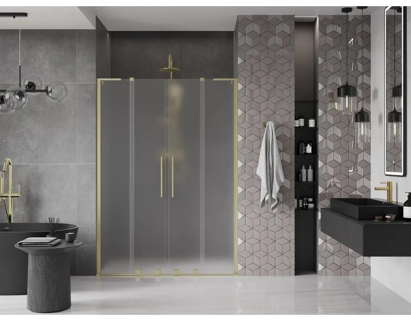 Mexen Velar L Duo, posuvné sprchové dvere do otvoru 150 cm, 8mm sklo námraza, zlatá matná, 871-150-003-32-55
