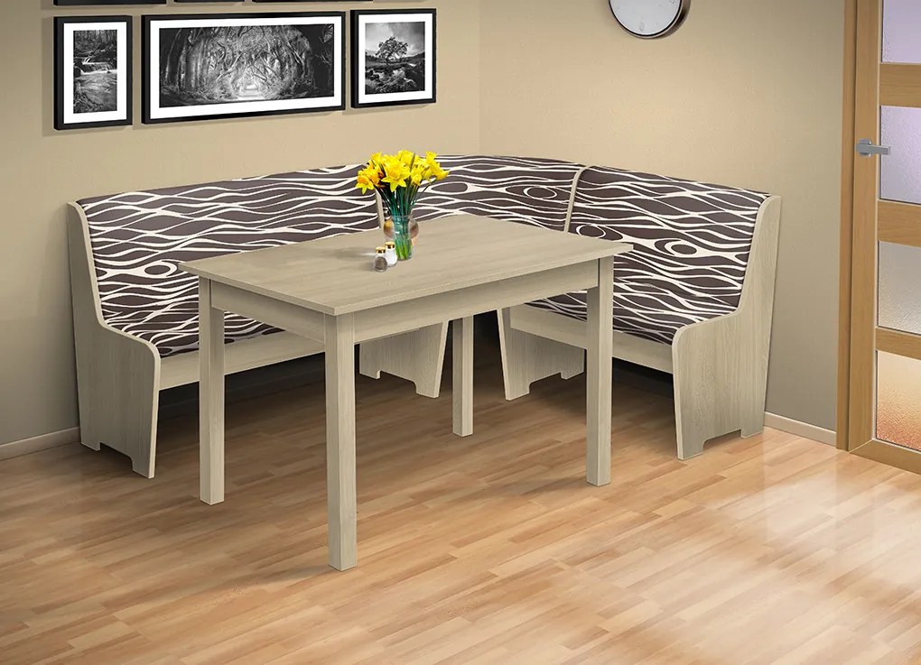 Nabytekmorava Rohová lavica so stolom farba lamina: Dub sonoma tmavý, čalúnenie vo farbe: Mega 31 béžová