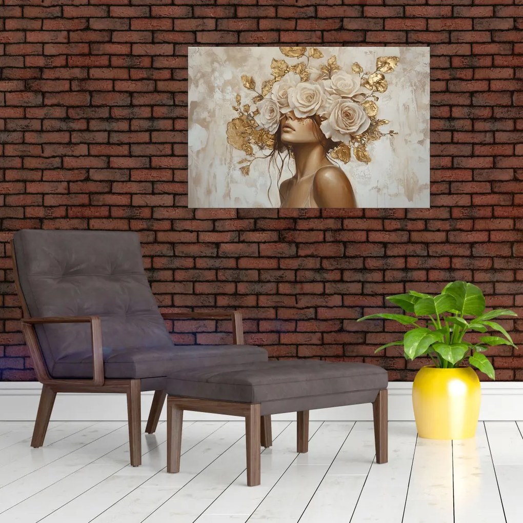 Obraz - Dievča s ružami (90x60 cm)