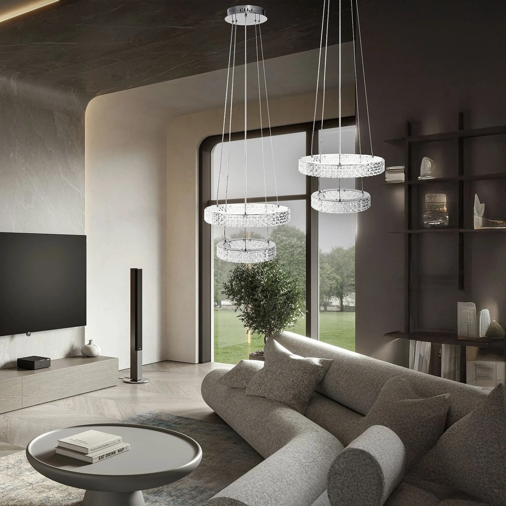 Toolight Toolight, LED krištáľové stropné svietidlo 40cm, 36W, 4000K, 3500 lm, MS006-CP, chrómová, OSW-09616