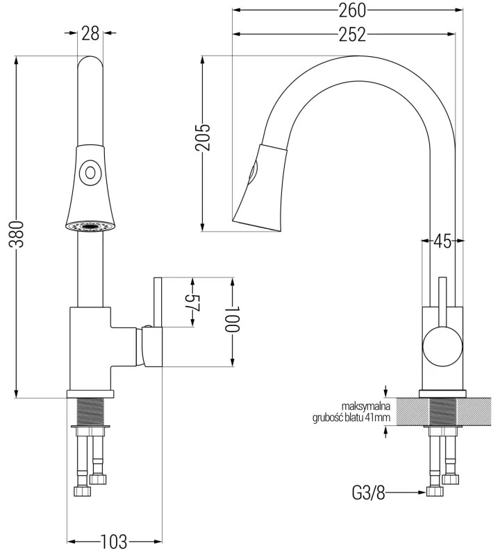 Mexen Bruno, 1-komorový granitový drez 795x495x200 mm a drezová batéria Elia, čierna škvrnitá, 6513-76-670101-70