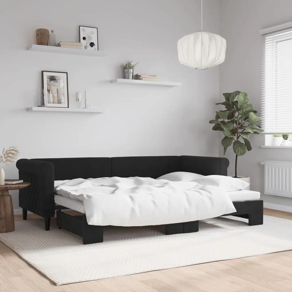Denná posteľ s rozkladacou posteľou čierna 80x200 cm zamat 3197768