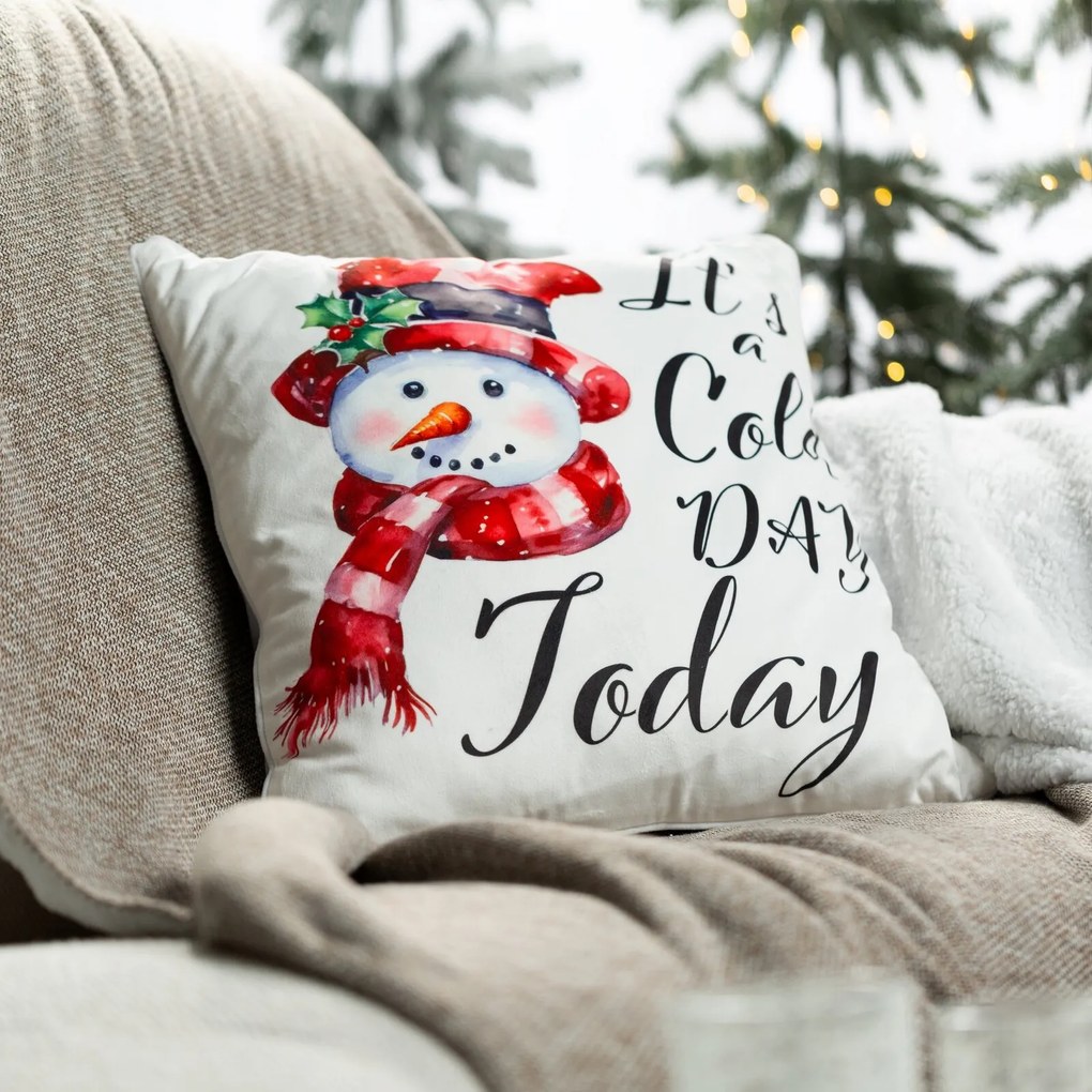 VIANOČNÁ DEKORAČNÁ OBLIEČKA NA VANKÚŠ SNOWMAN 45X45 CM VZOROVANÁ