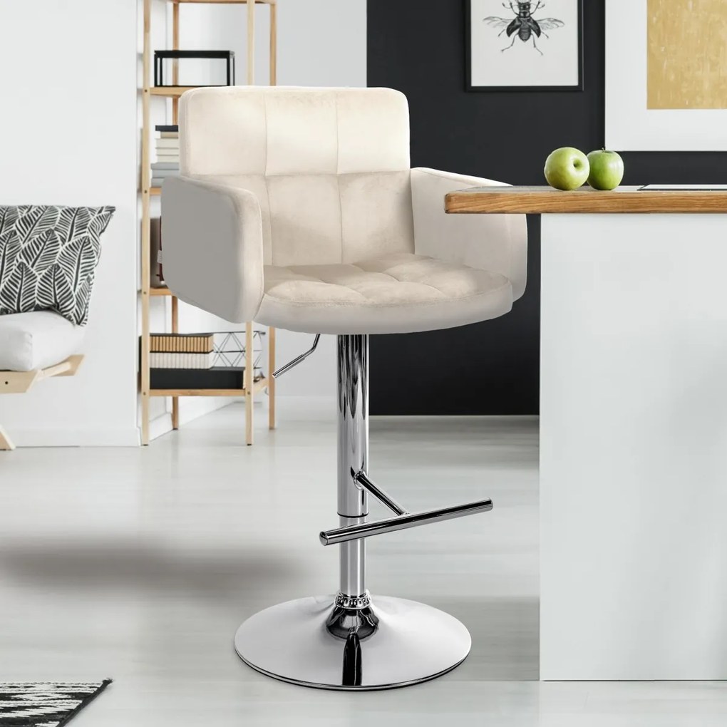 Barová stolička Los Angeles - zamat, chróm rám - krémová