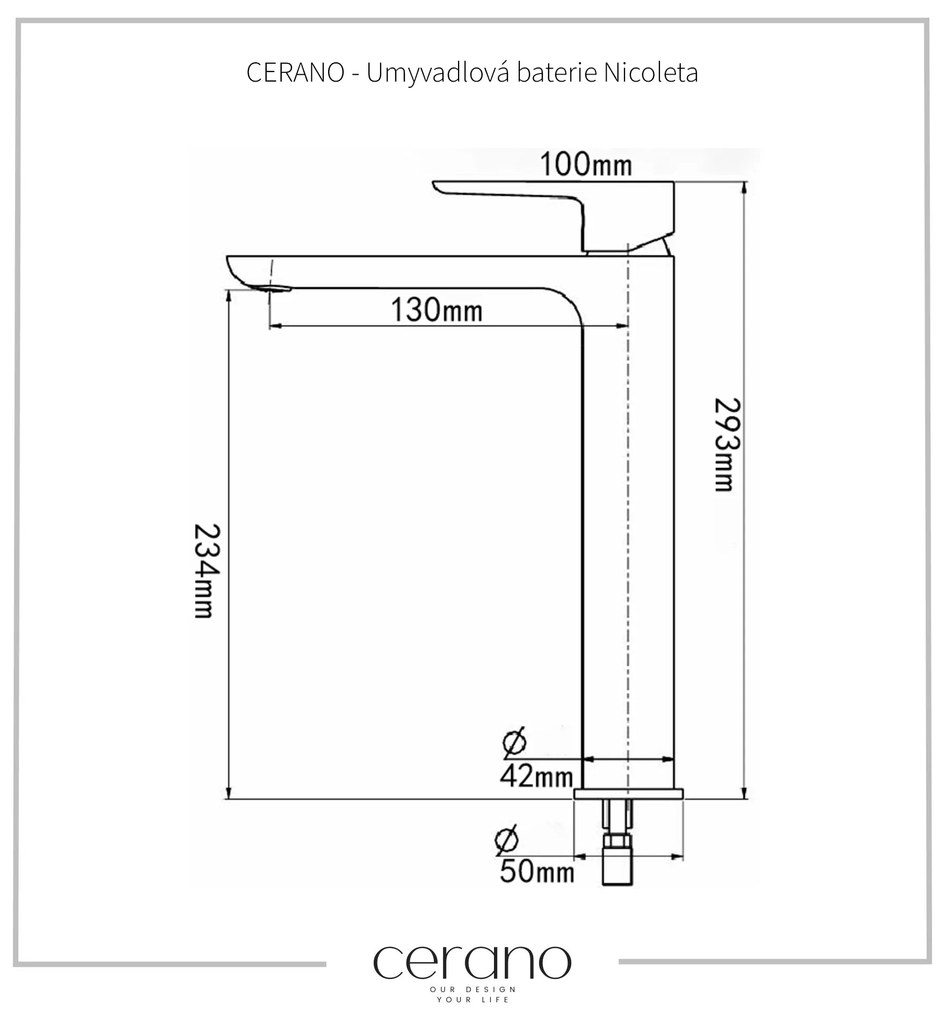Cerano Nicoleta, vysoká umývadlová batéria h-293, čierna matná, CER-CER-440177