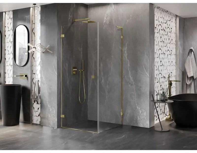 Mexen Lunar-B L, 1-krídlový sprchový kút, ľavý, 80 x 80 cm, 8mm číre sklo, zlatý lesklý profil, 832L-080-080-50-00-L