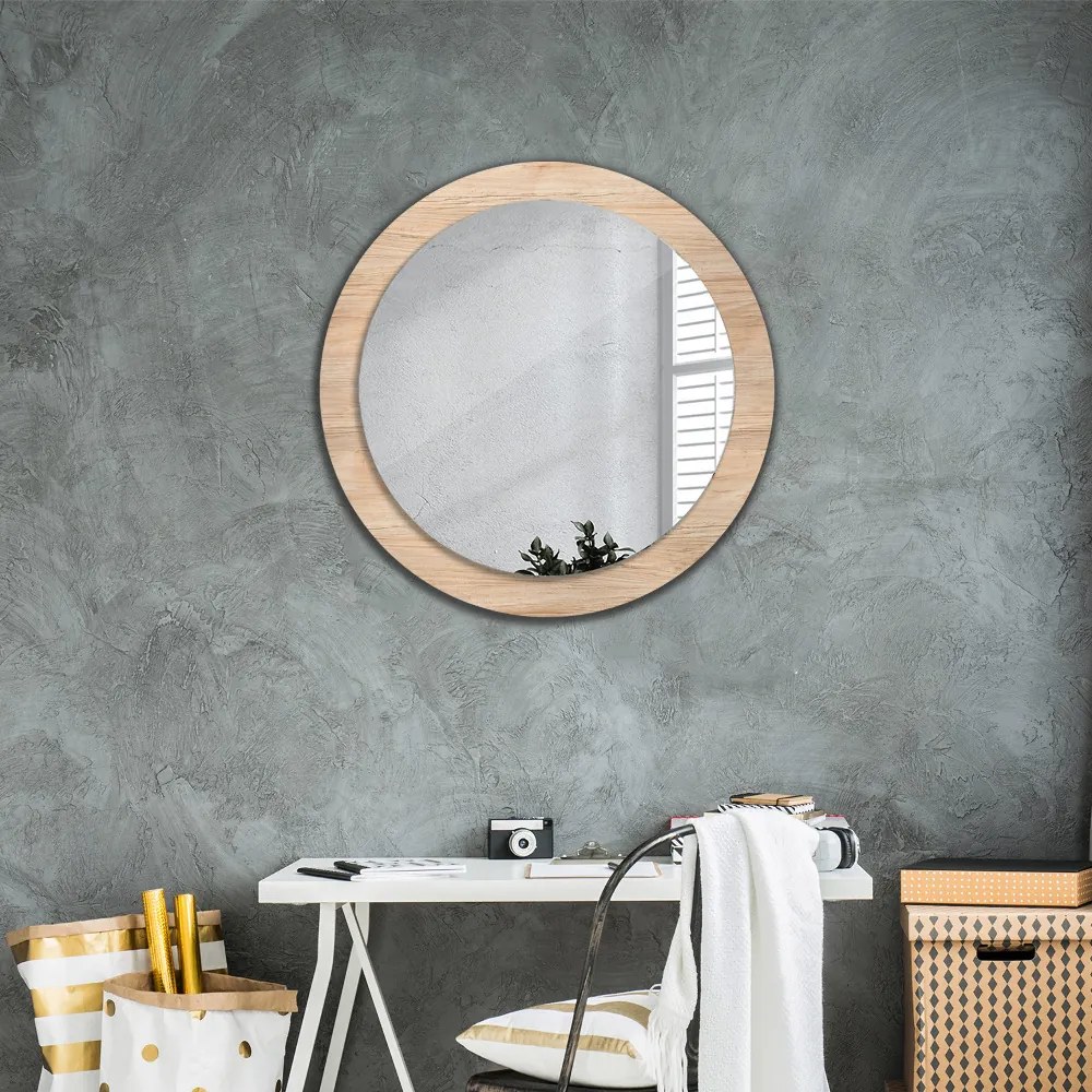 Okrúhle ozdobné zrkadlo na stenu Textúra dreva fi 80 cm