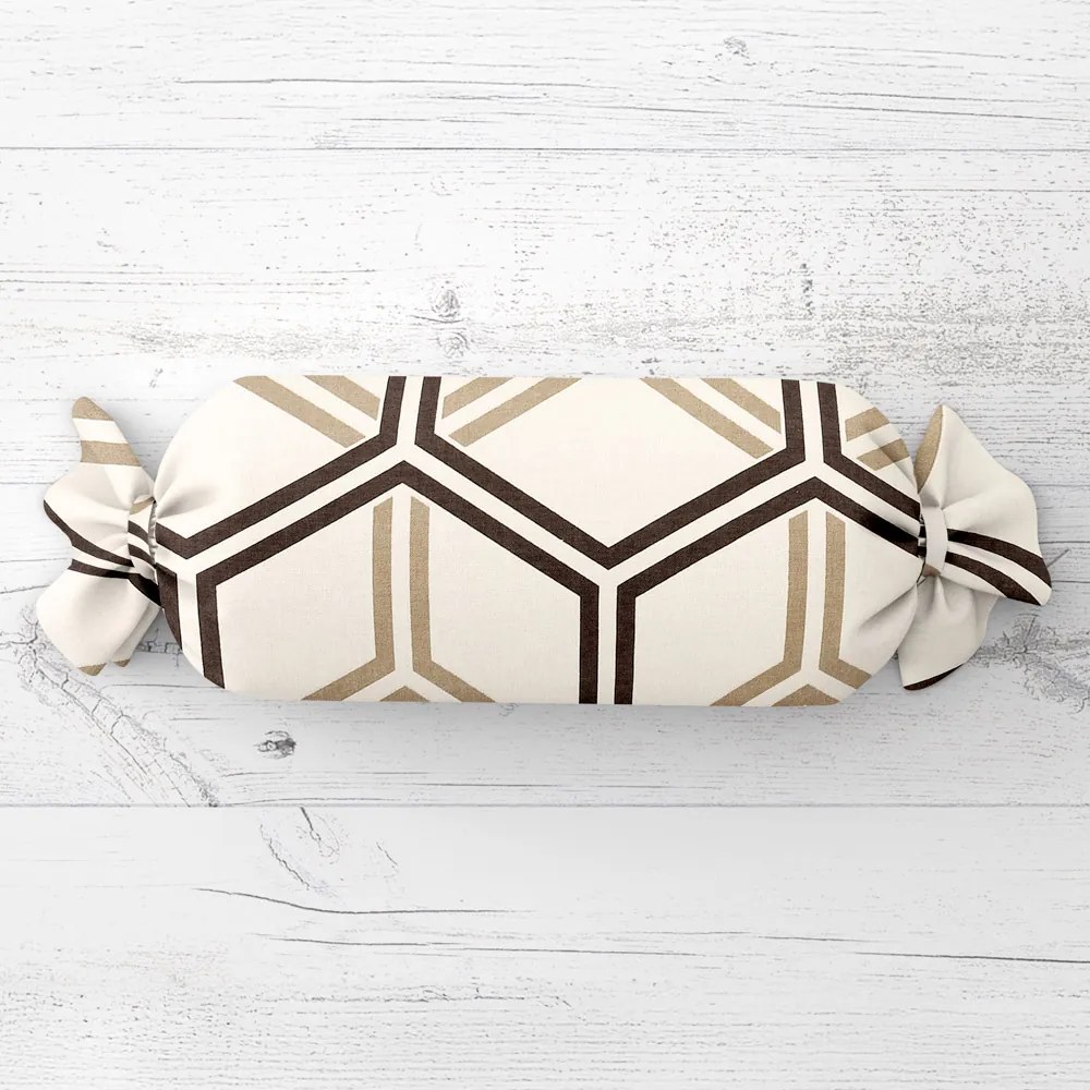 Biante Vankúš valec bonbon Sandra SA-558 Hnedé hexagóny na krémovom 15x80 cm