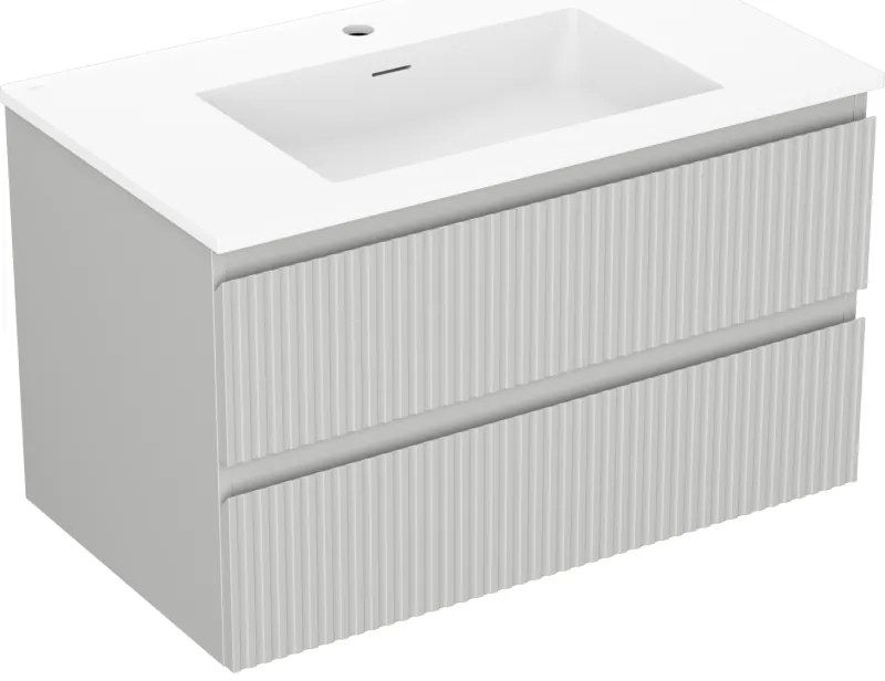 Mexen Rivel, kúpeľňová skrinka 80 cm s umývadlom Otis, 2 zásuvky, drážkovaná, sivá matná/biela, 91A20-08047-2-BFF62-W18M01