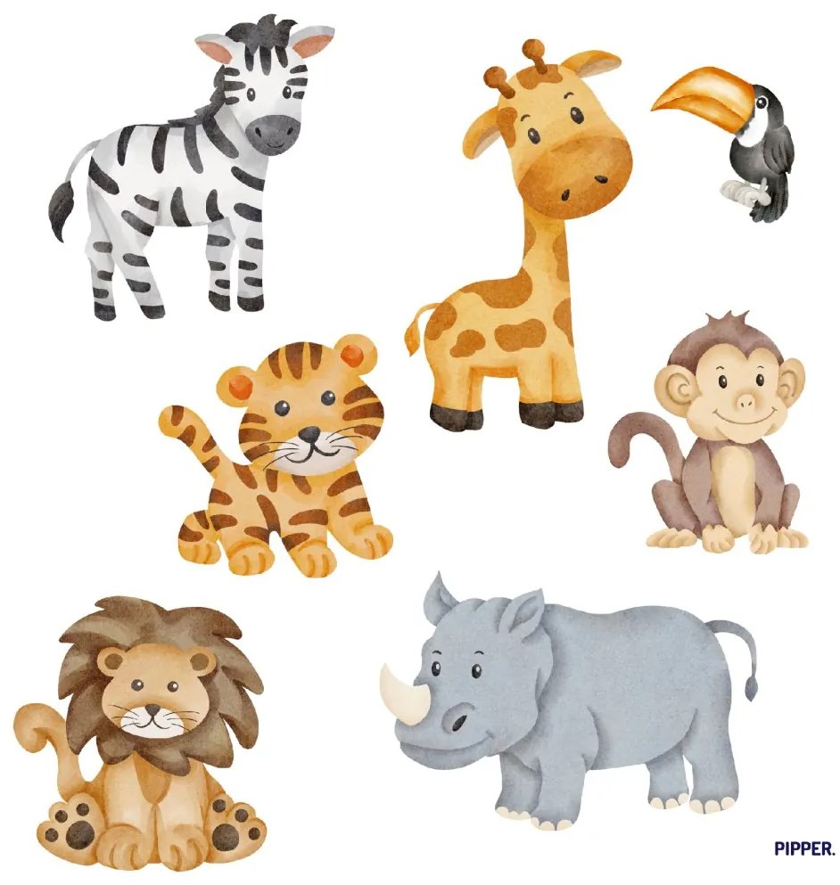 PIPPER. Textilná nálepka na stenu "Zvieratká zo ZOO"