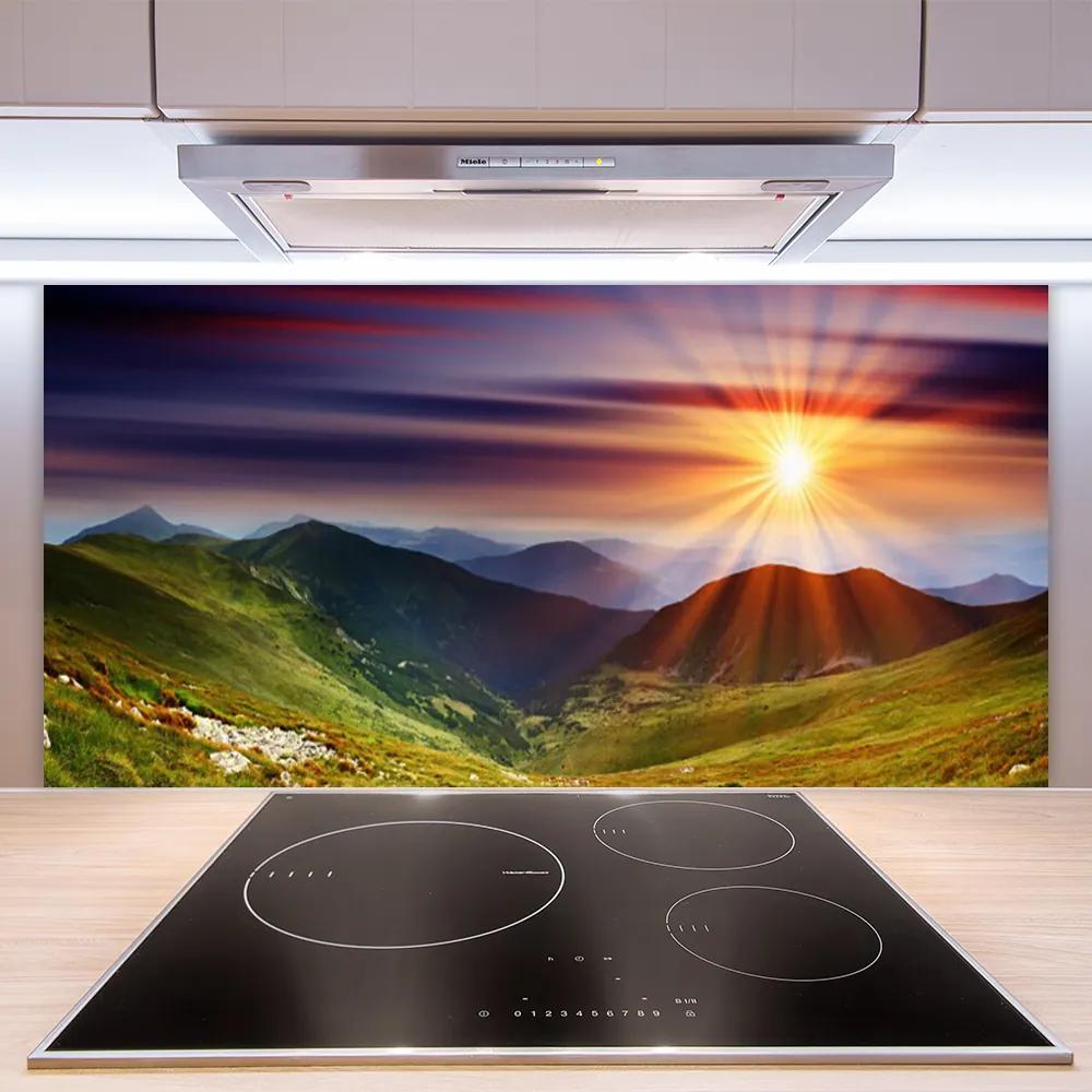 Sklenený obklad Do kuchyne Hory západ slnka príroda 125x50 cm